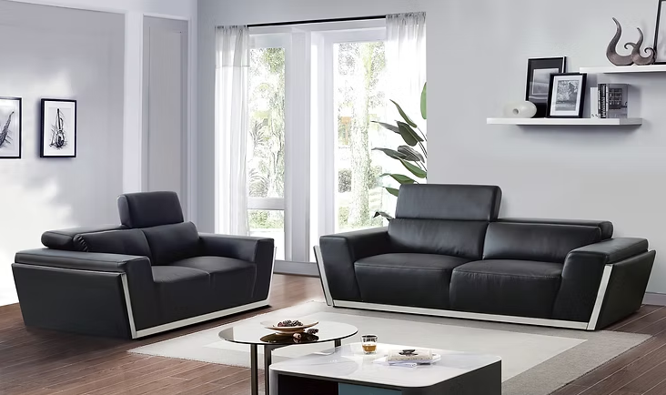 3pcs or 2pcs MI-8010 Domo Black Italian Leather Sofa, Loveseat & Chair