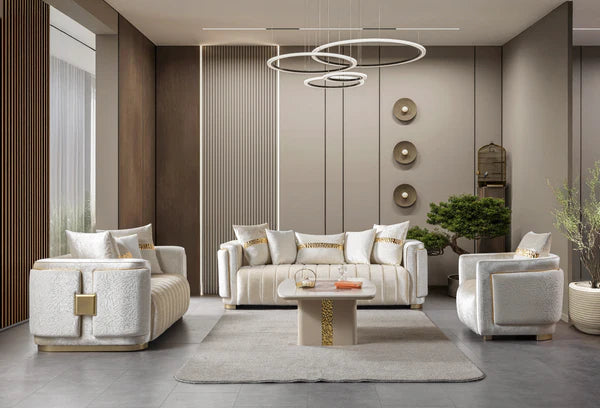 Carlina Ivory Velvet Sofa & Loveseat