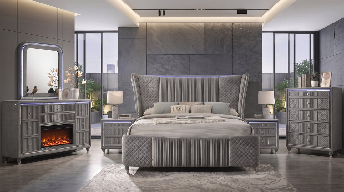 Cleopatra Grey 4PC OR 5PC Set Bedroom Set
