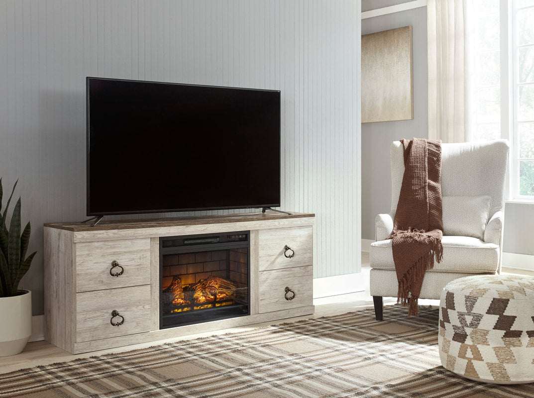 EW0267-268 Whitewash TV Stand With Fireplace