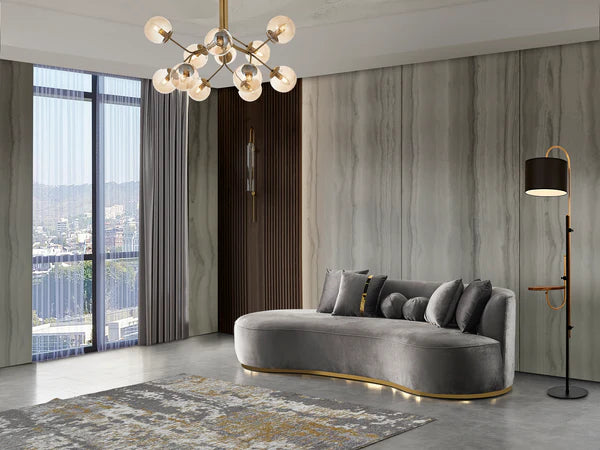 Ella Gray Velvet 106 Chaise Lounge