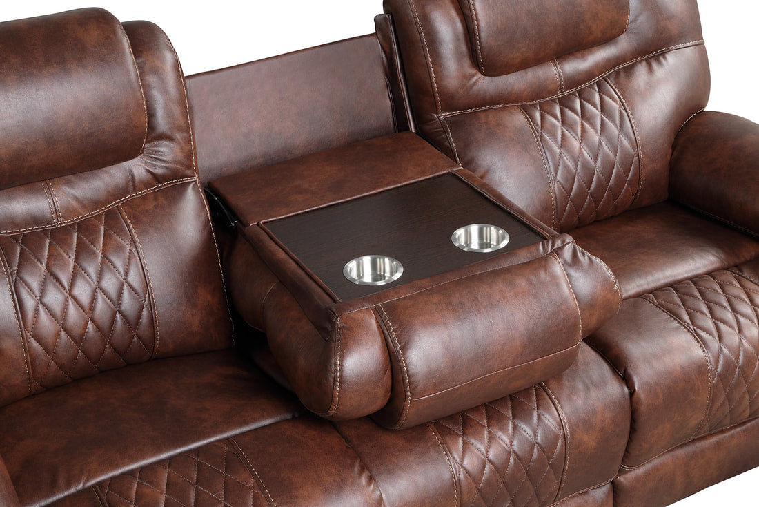 3pcs Galveston Oversized Brown Leather Gel Sofa Reclining Set
