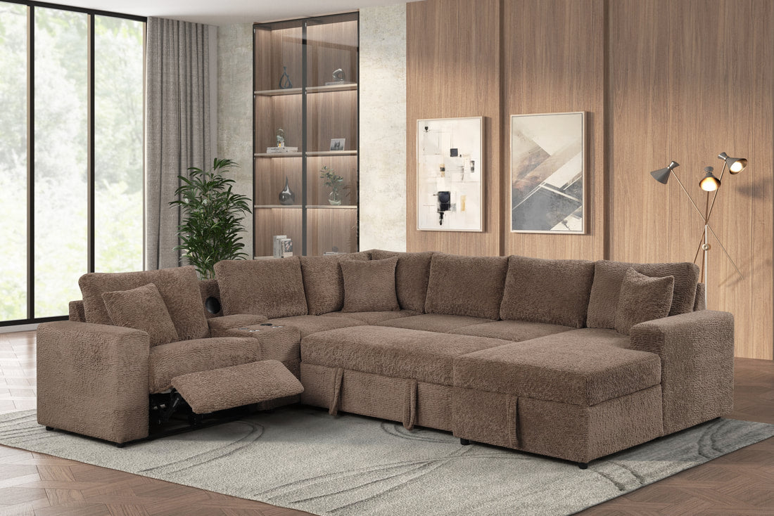 Hunter Mocha Sectional W Bluetooth Speaker & Pull-Out Bed