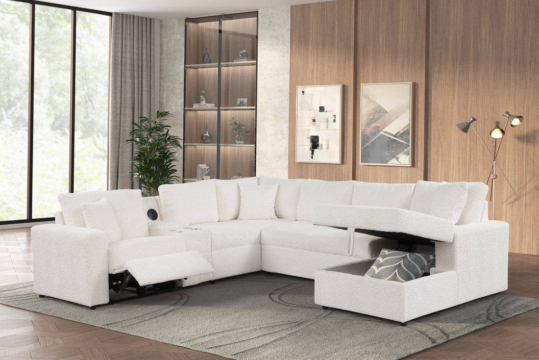 Hunter White Sectional W/ Bluetooth Speaker & Pull-Out Bed