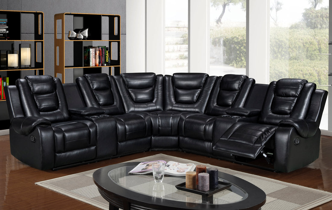 Jordan Black Leather Reclining Sectional