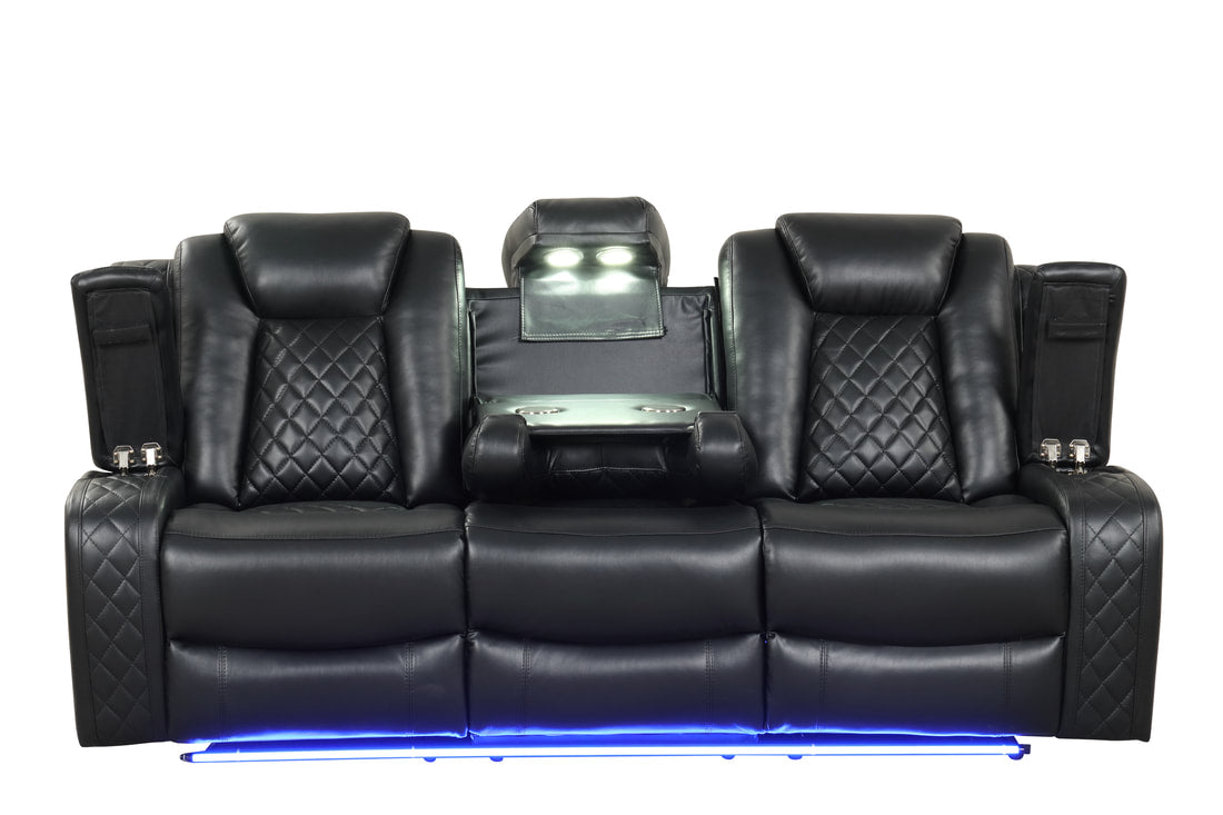 3pcs Luz Black Leather Gel Reclining Sofa Set