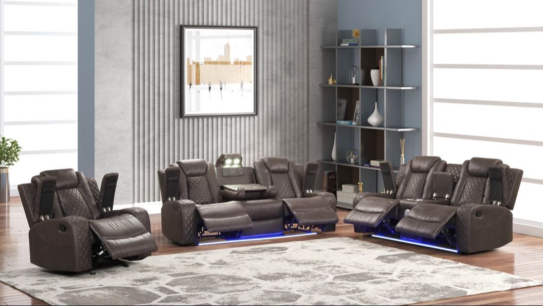 3pcs Luz Chocolate Reclining Sofa Set