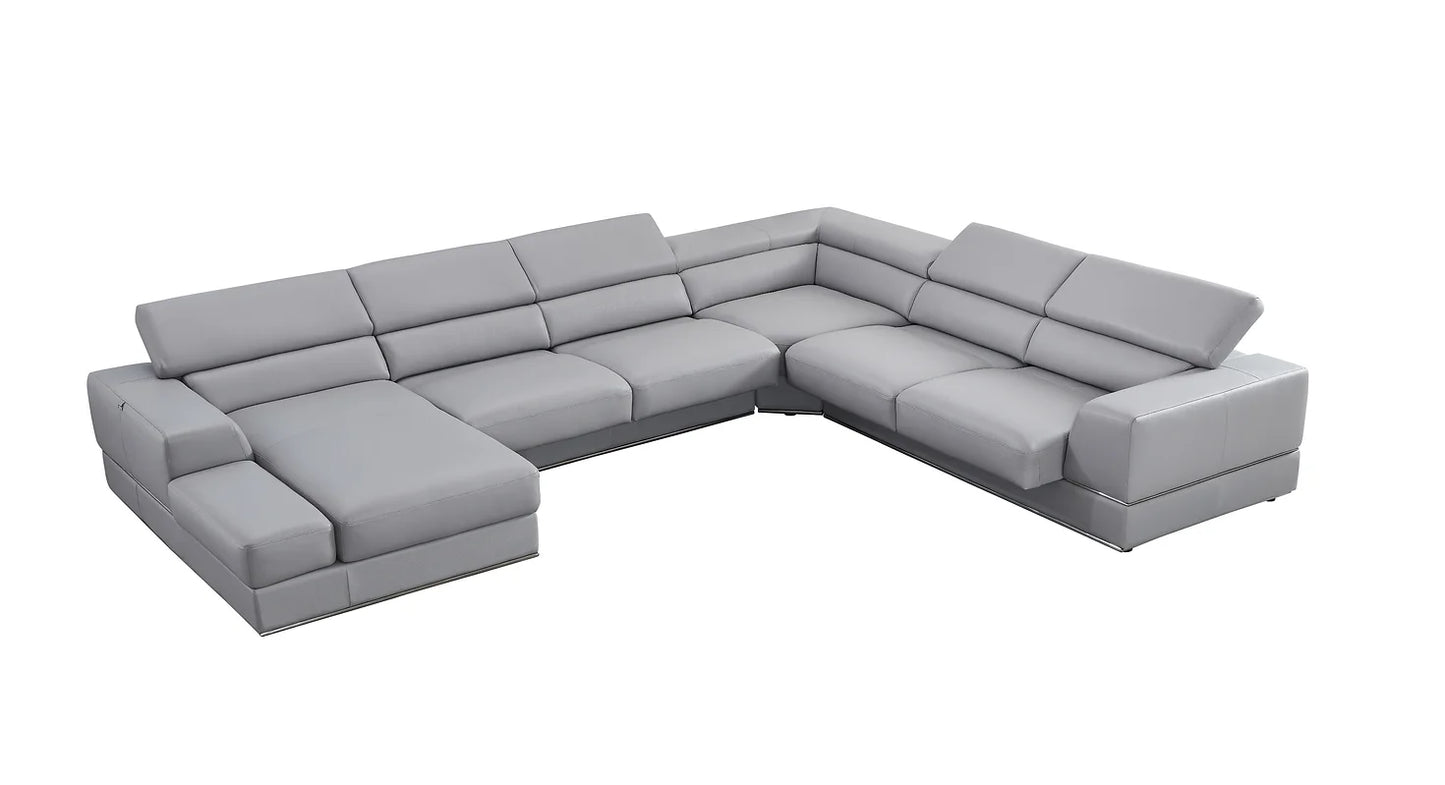 MI-5106 Pella Light Grey Leather Oversized Sectional