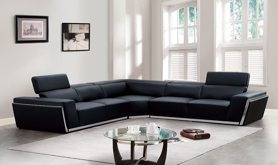 MI-8010A Domo Black Oversized Italian Leather Sectional