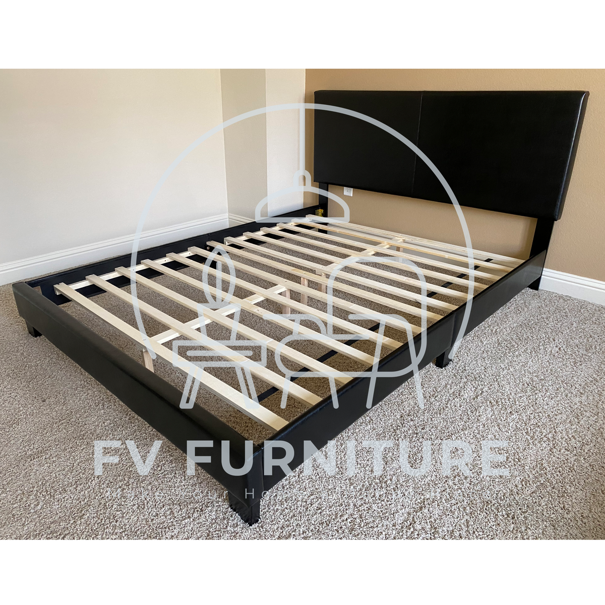 Dark Espresso PU Leather Platform Bed Frame