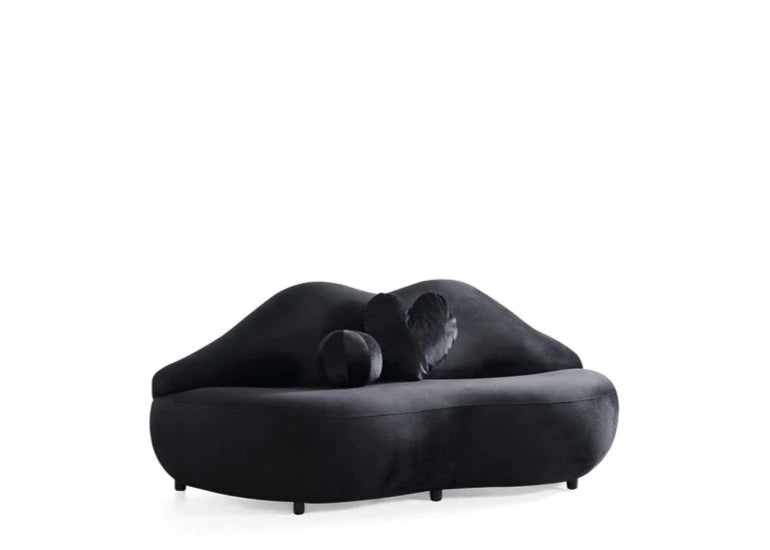 Lips Black Velvet Loveseat