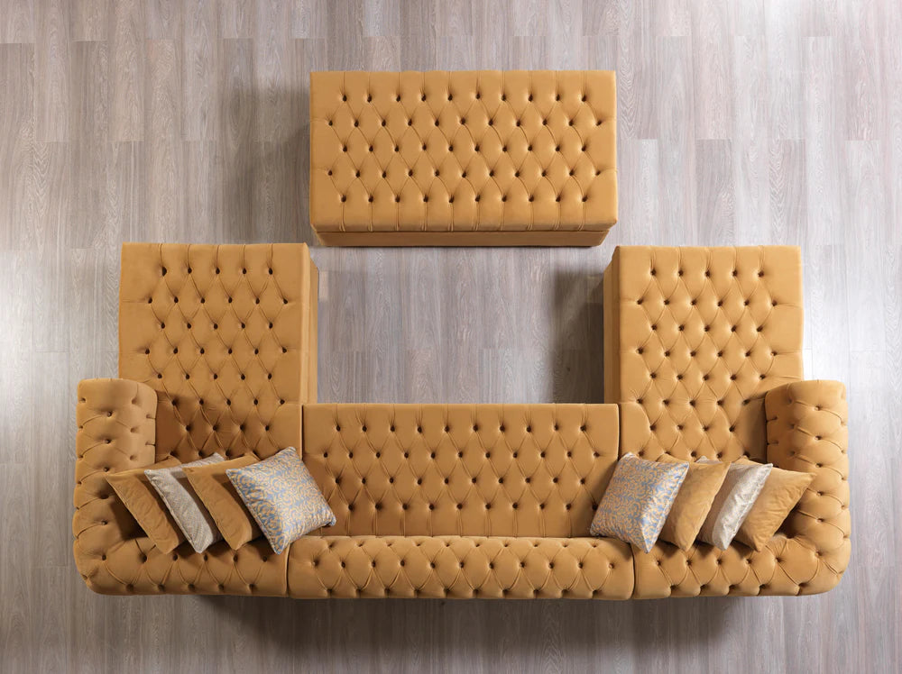 Lauren Mustard Velvet Tufted Double Chaise Sectional