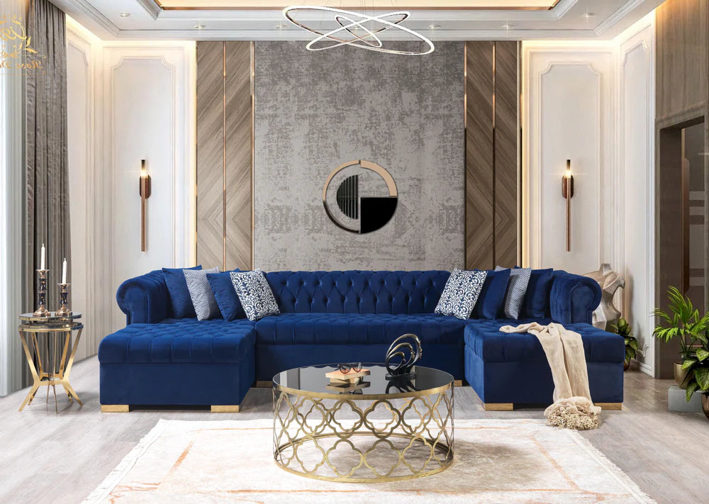 Lauren Navy Velvet Tufted Double Chaise Sectional