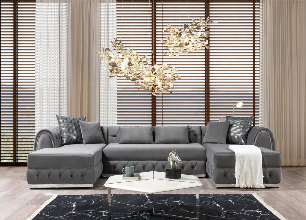 Jessie Grey Velvet Double Chaise Sectional