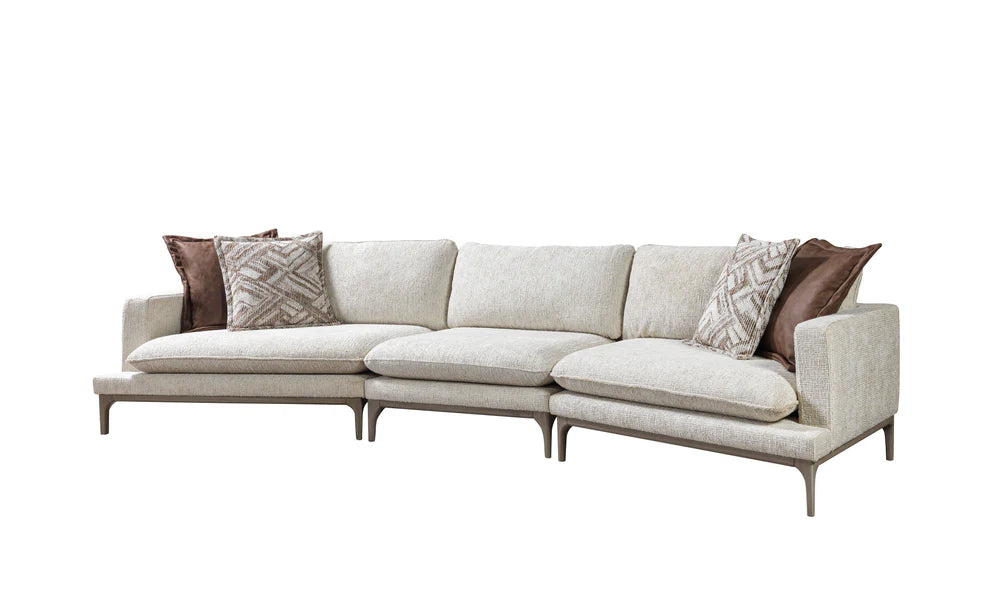 Dylan Ivory Linen Sectional with Ottoman