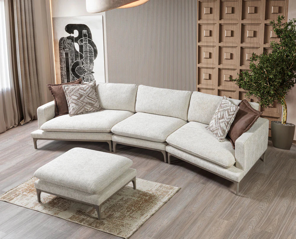 Dylan Ivory Linen Sectional with Ottoman