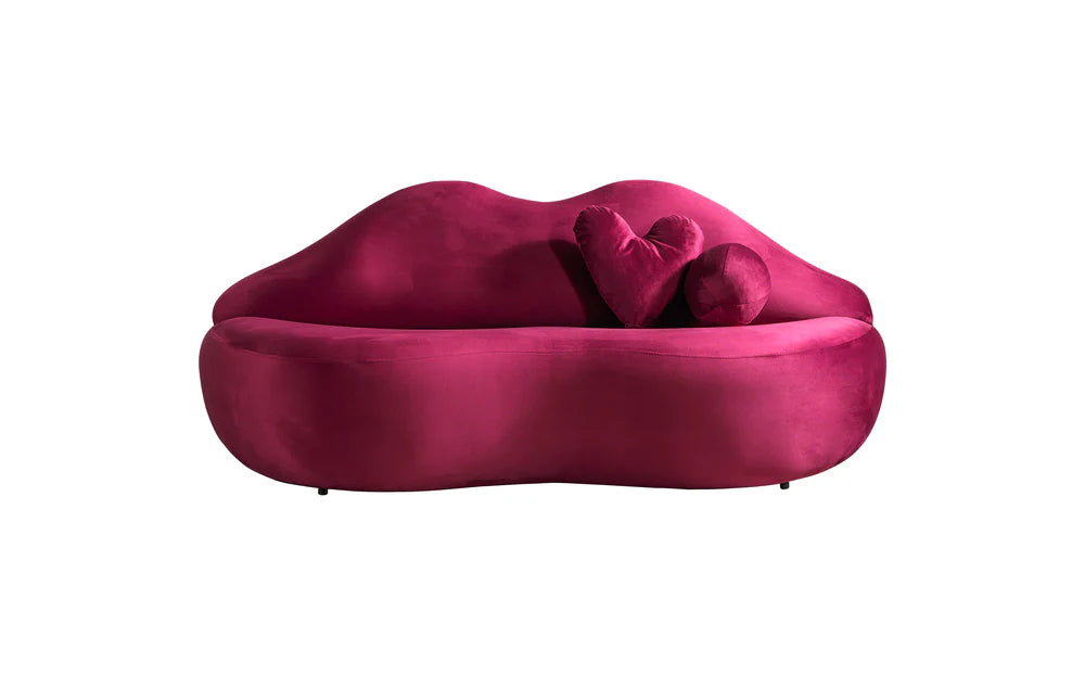 Lips Maroon Velvet Loveseat