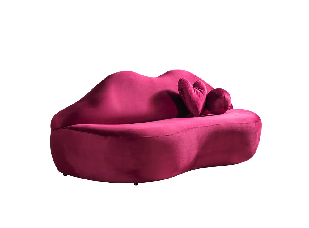 Lips Maroon Velvet Loveseat