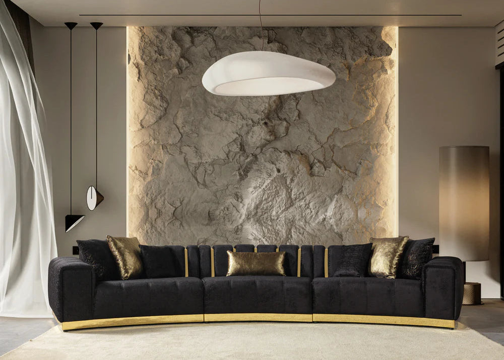 Michelle Black Velvet 3-Piece Curved Sectional