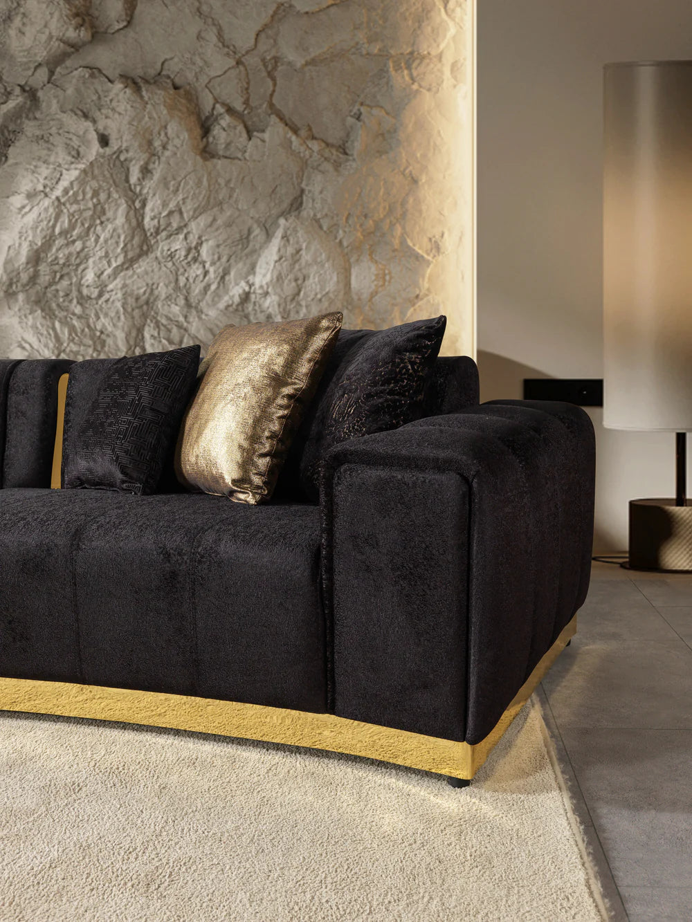 Michelle Black Velvet 3-Piece Curved Sectional