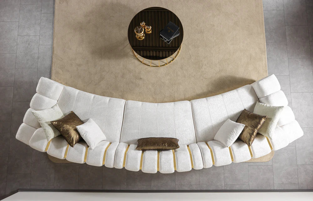 Michelle Ivory Velvet 3-Piece Curved Sectional