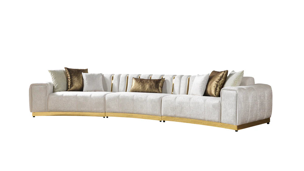 Michelle Ivory Velvet 3-Piece Curved Sectional