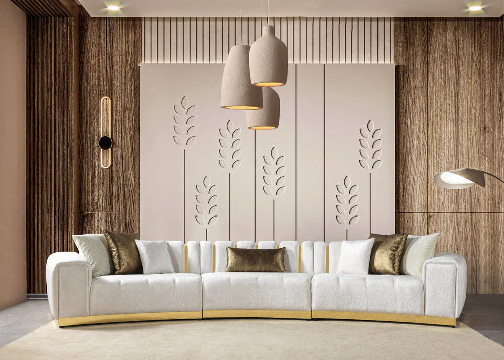 Michelle Ivory Velvet 3-Piece Curved Sectional