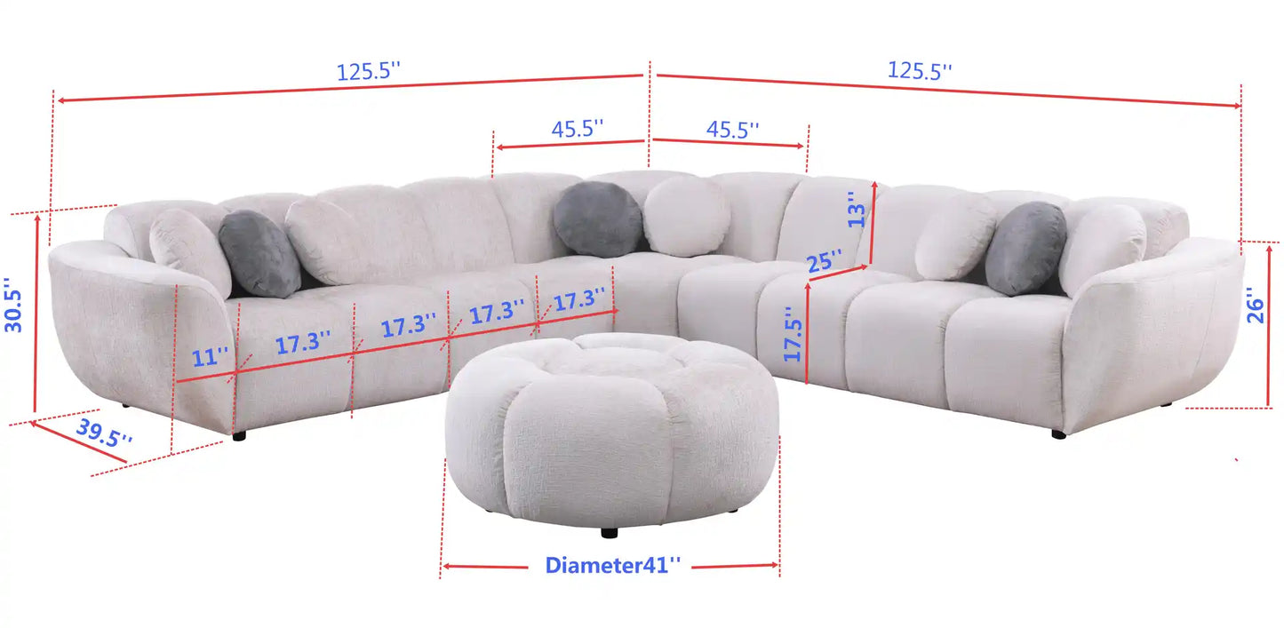 MI-3001 Rose Black Sectional w/ Ottoman