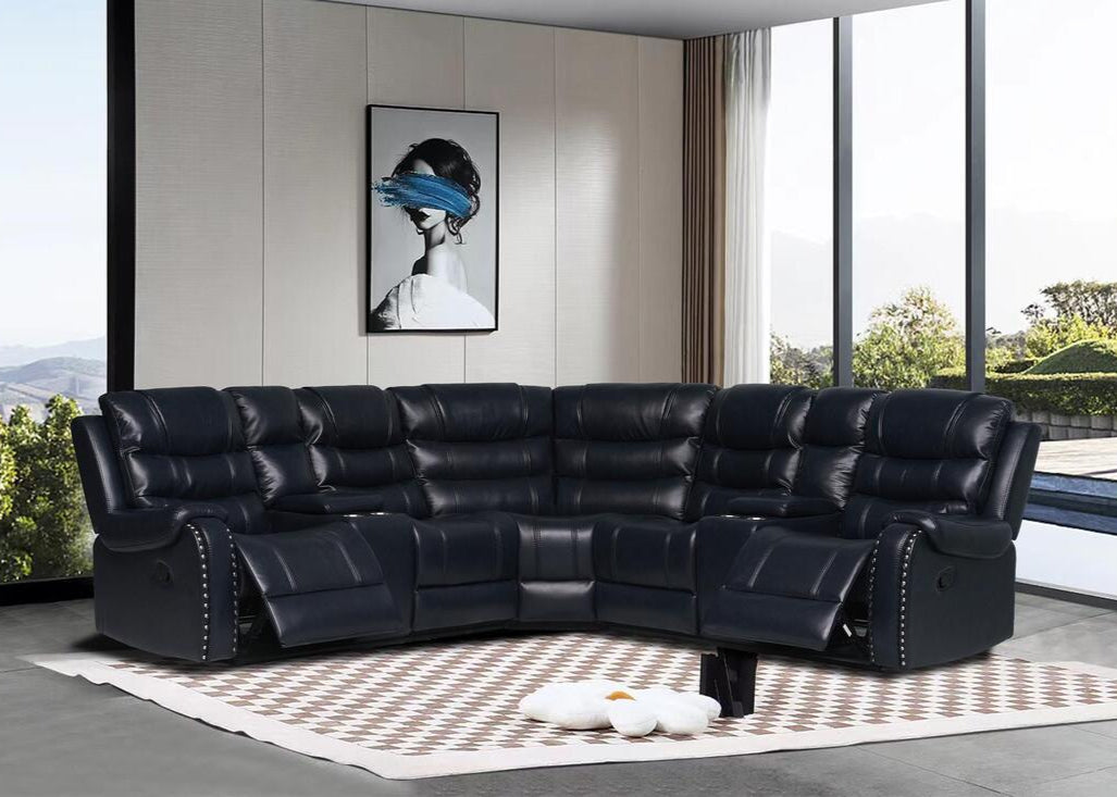 Rose Navy Leather Reclining Sectional
