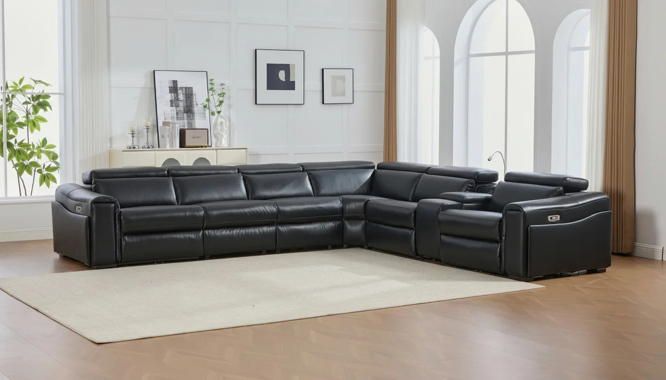S681 Divani Power Black Reclining Sectional