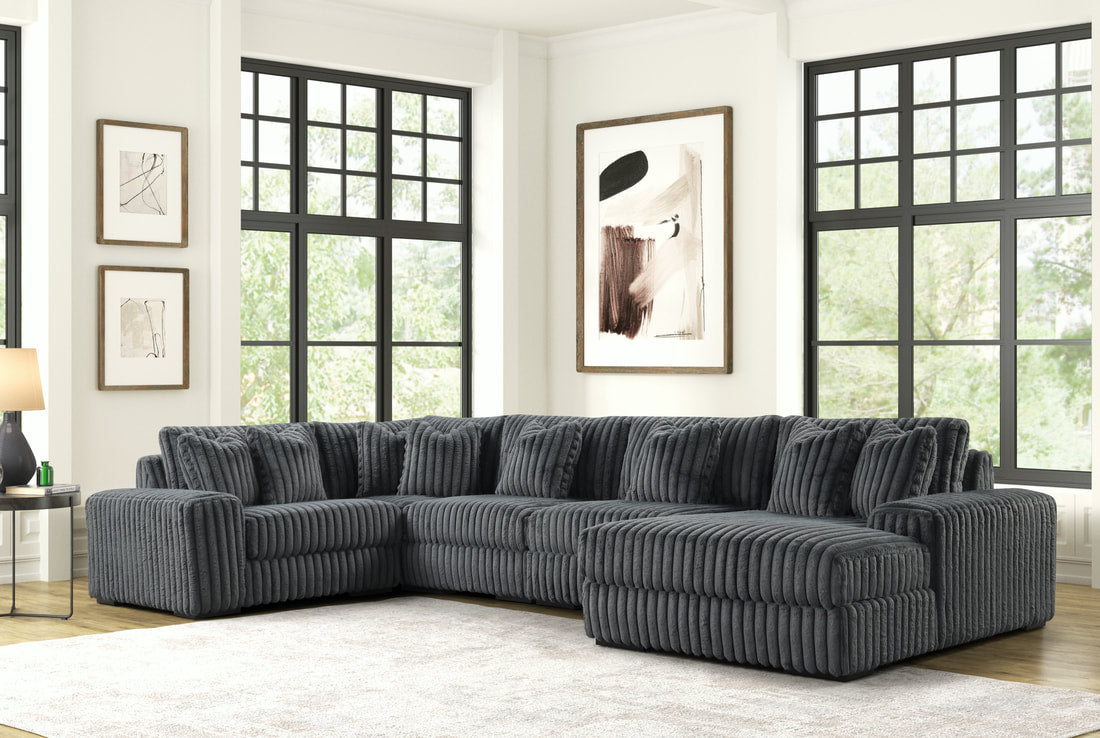 Seasons2 Charcoal Corduroy Fabric Oversized Sectional