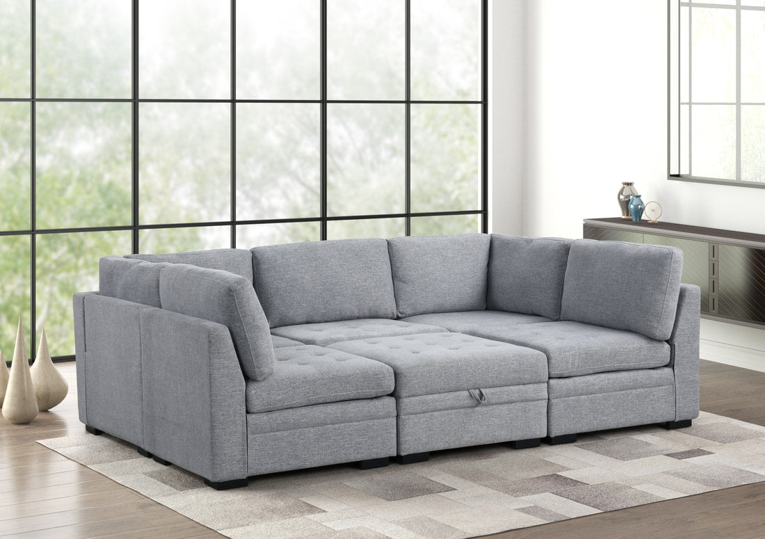 Sam Fabric Gray 6pcs Modular Sectional