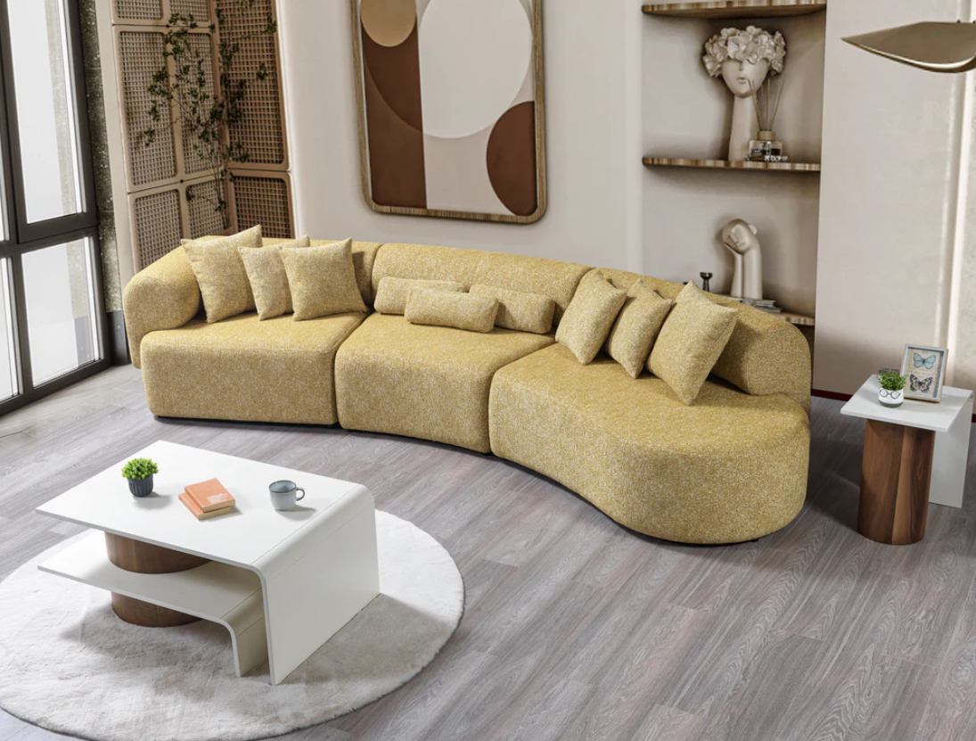 Lena Mustard Boucle 3-Piece Curved Sectional