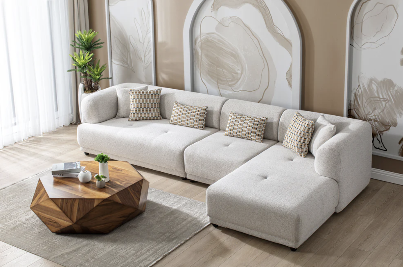 3pcs Lyna Ivory RAF Sectional