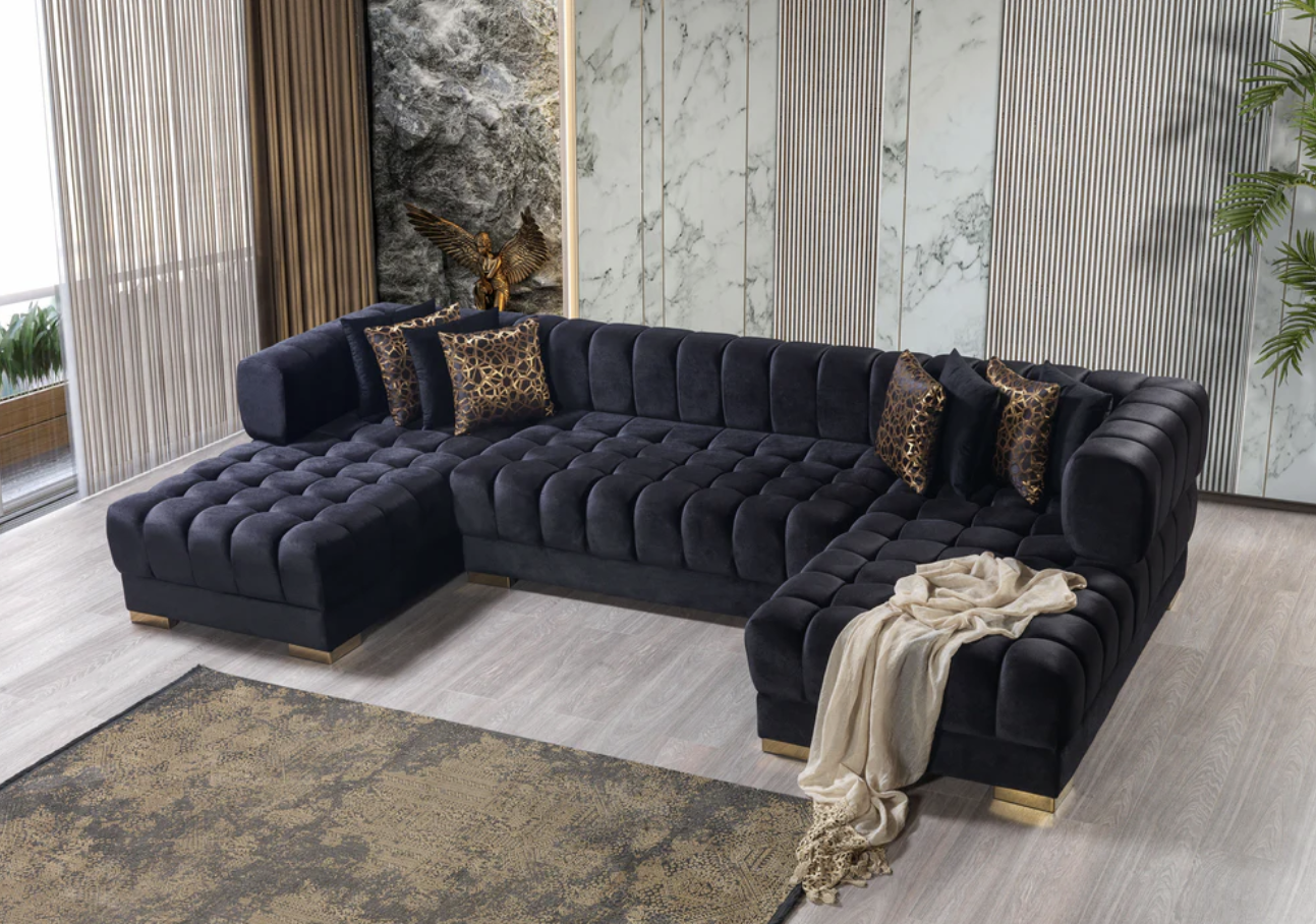 Ariana Black Velvet Double Chaise Sectional
