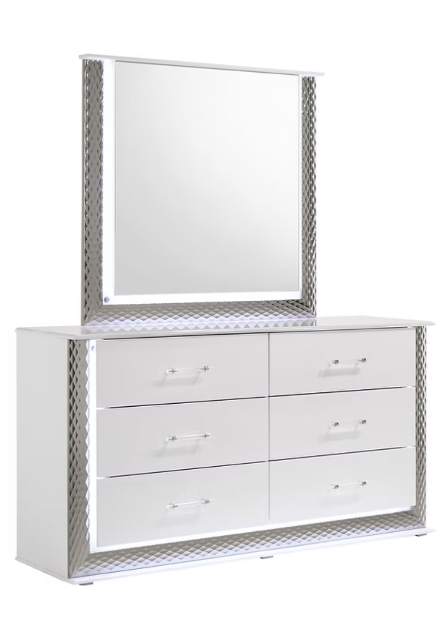 4pcs B79 Dina White Highgloss LED Bedroom Set