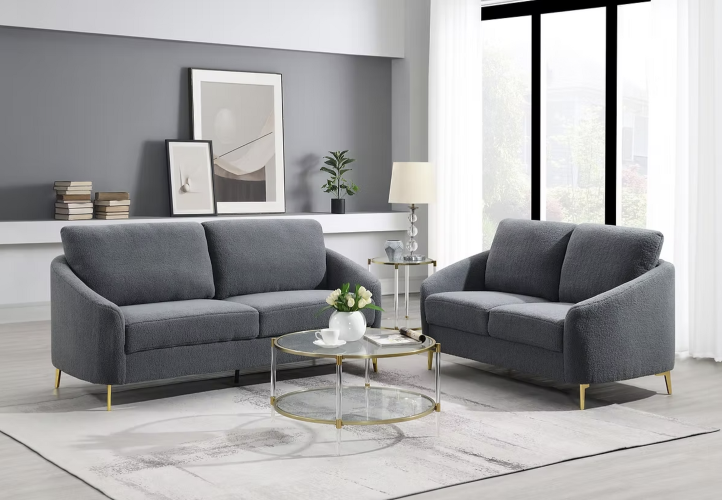 3pcs or 2pcs S160 Lila Grey Boucle Sofa & Loveseat Set