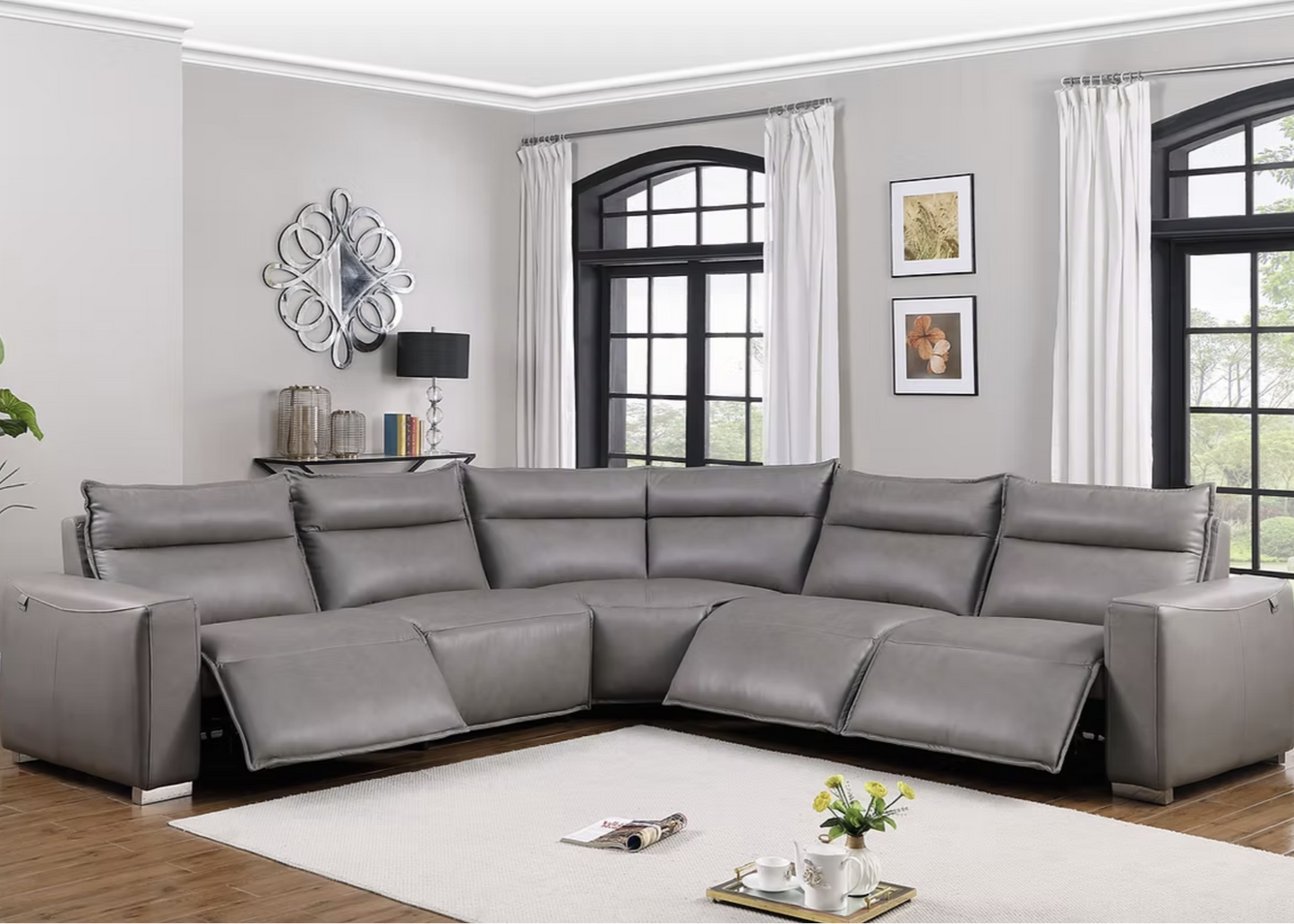 MI-1235 Sierra Grey Italian Leather Power Sectional