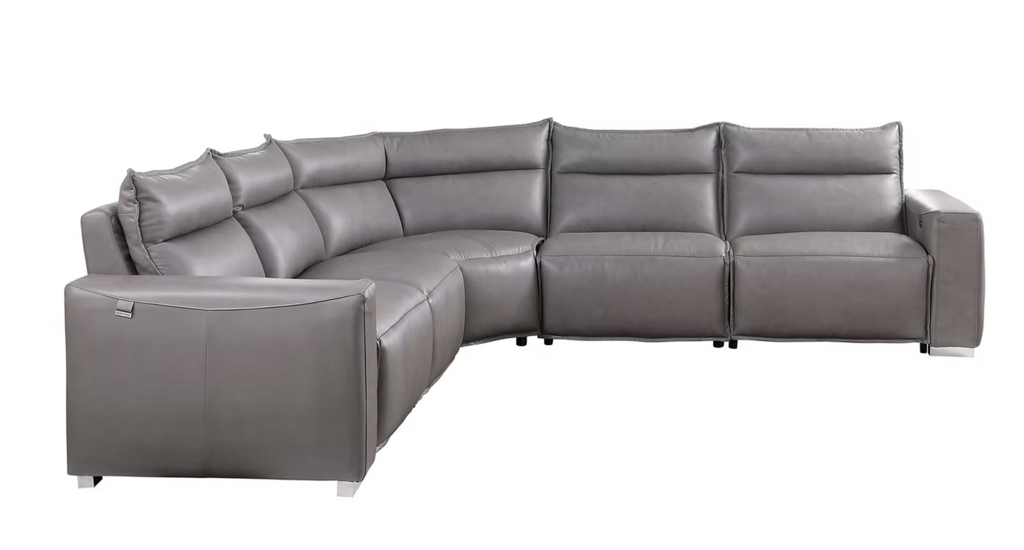 MI-1235 Sierra Grey Italian Leather Power Sectional