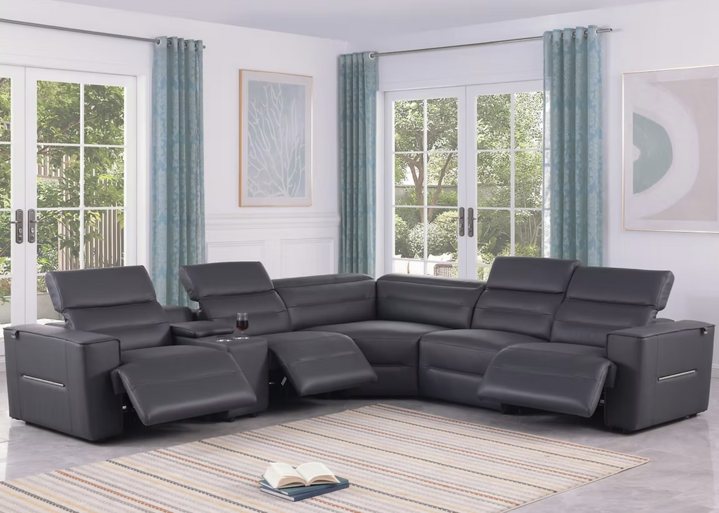 MI-1260 Nexus Dark Navy Italian Leather Power Sectional