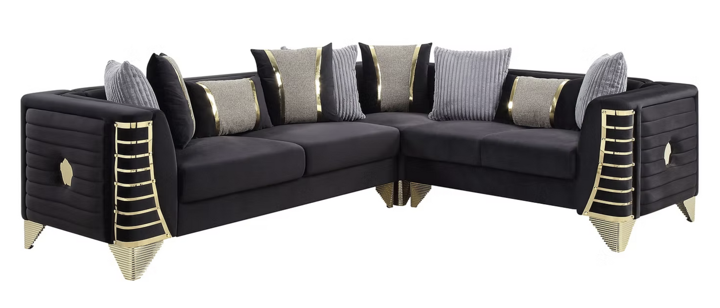 S4020 Donovan Black & Gold Velvet Sectional