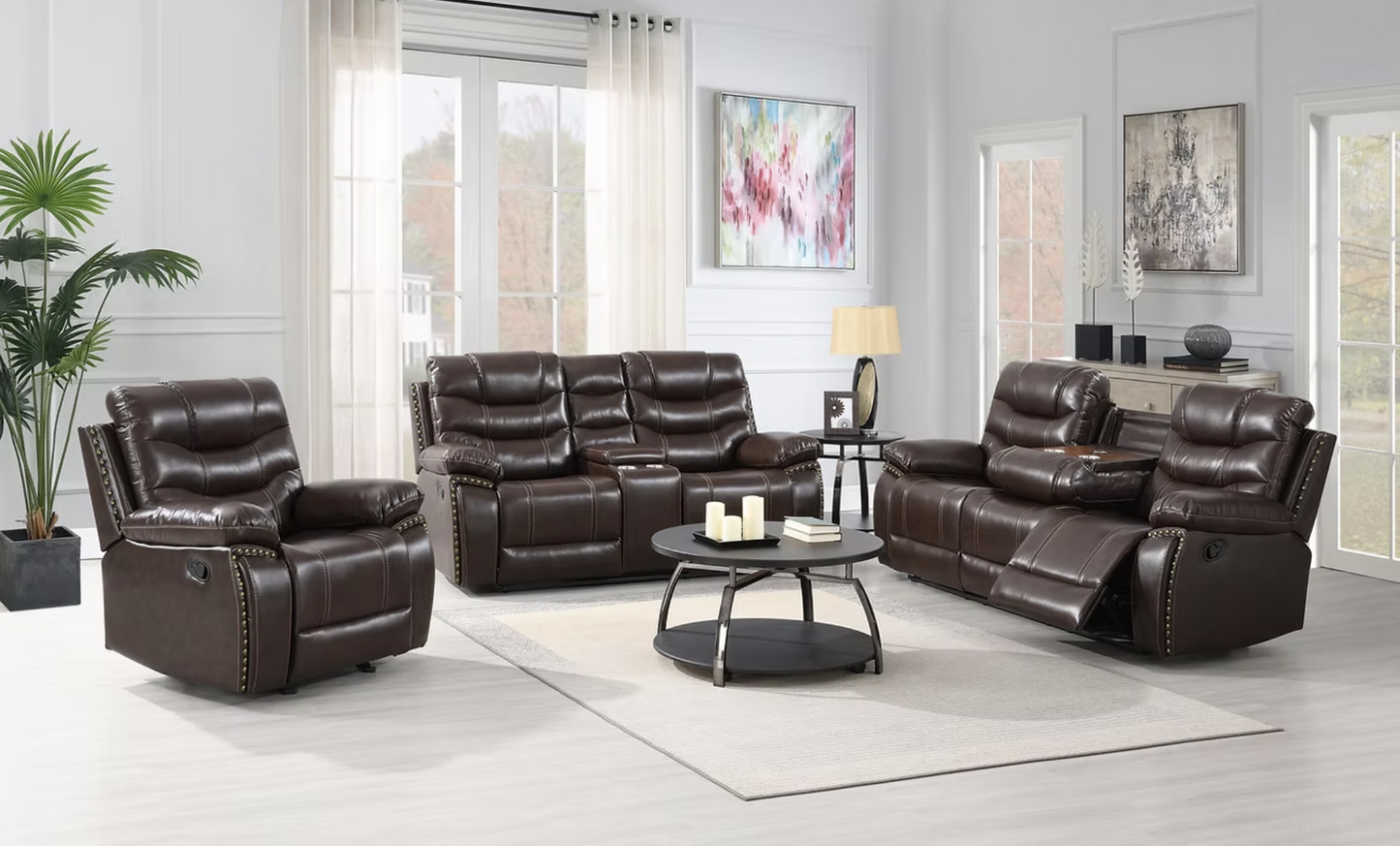 S3506 Delmar Brown Leather Reclining Sofa Set