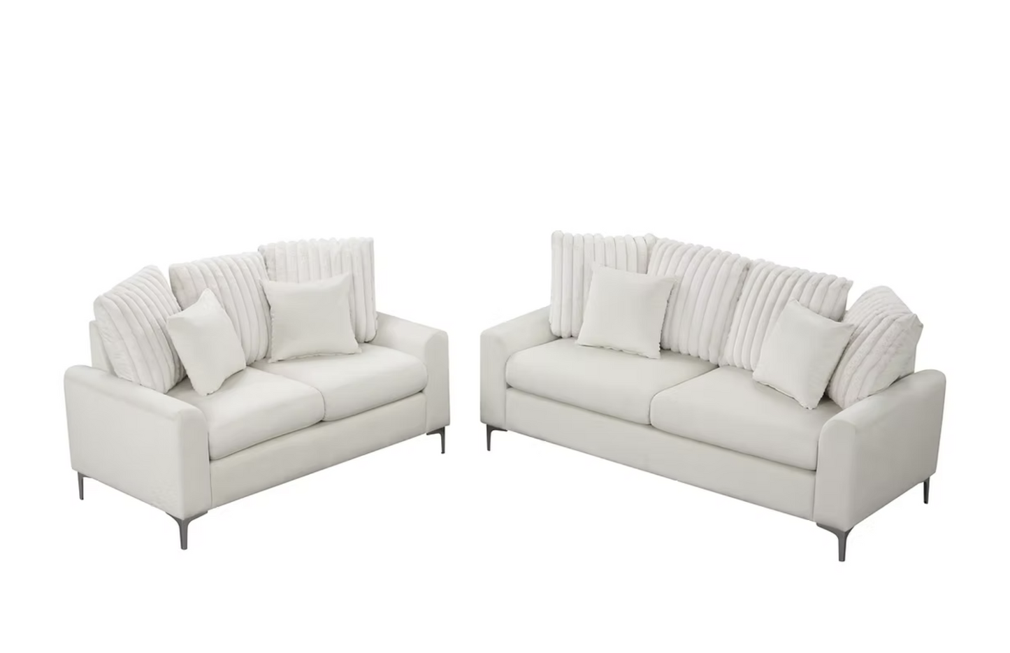 S150 Elina White Velvet Sofa & Loveseat