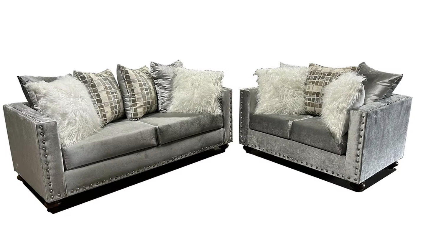S315 Silver Velvet Sofa & Loveseat