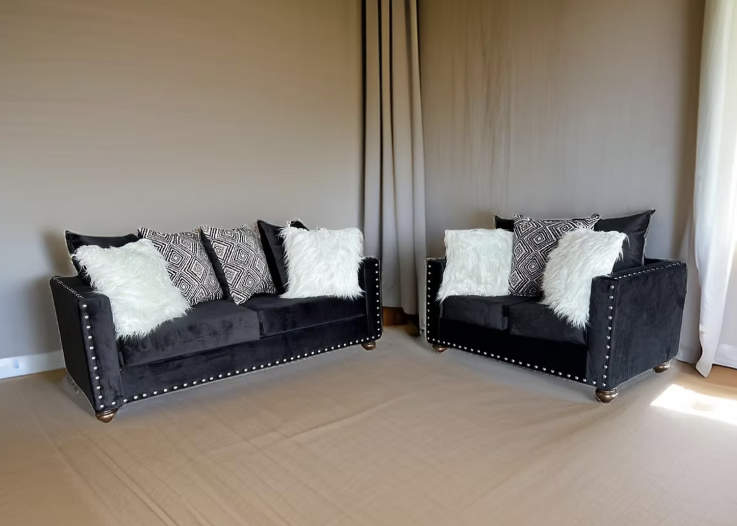 S315 Black Velvet Sofa & Loveseat