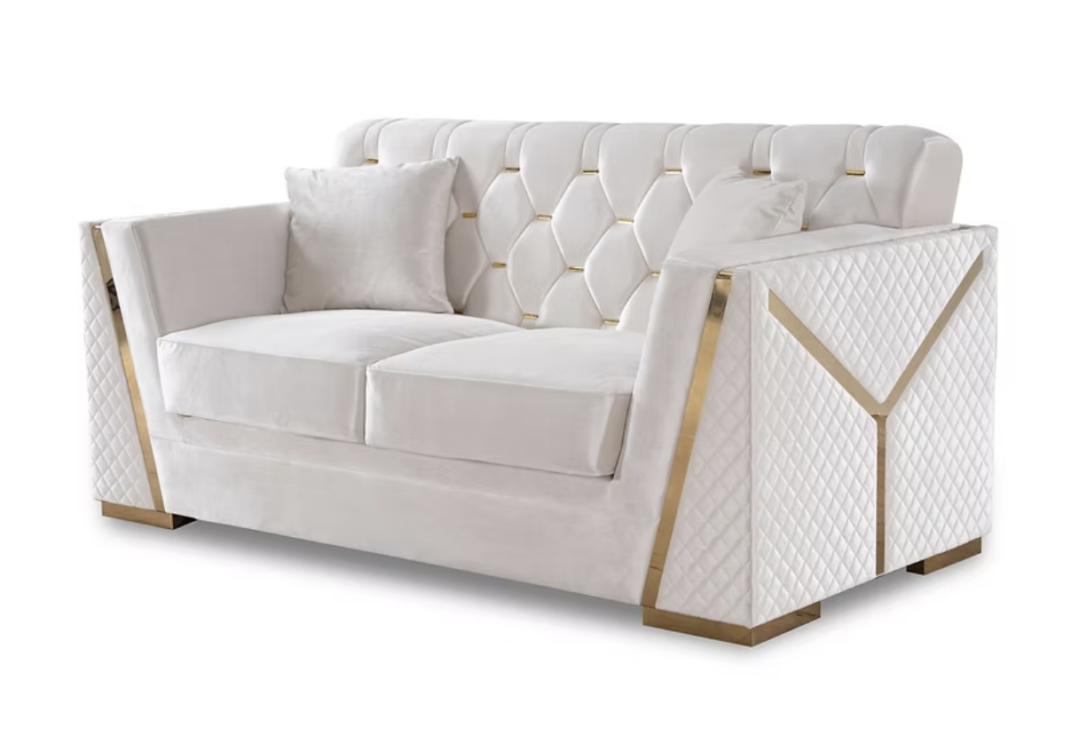 3pcs or 2pcs S2401 Hilena White & Gold Sofa, Loveseat & Chair