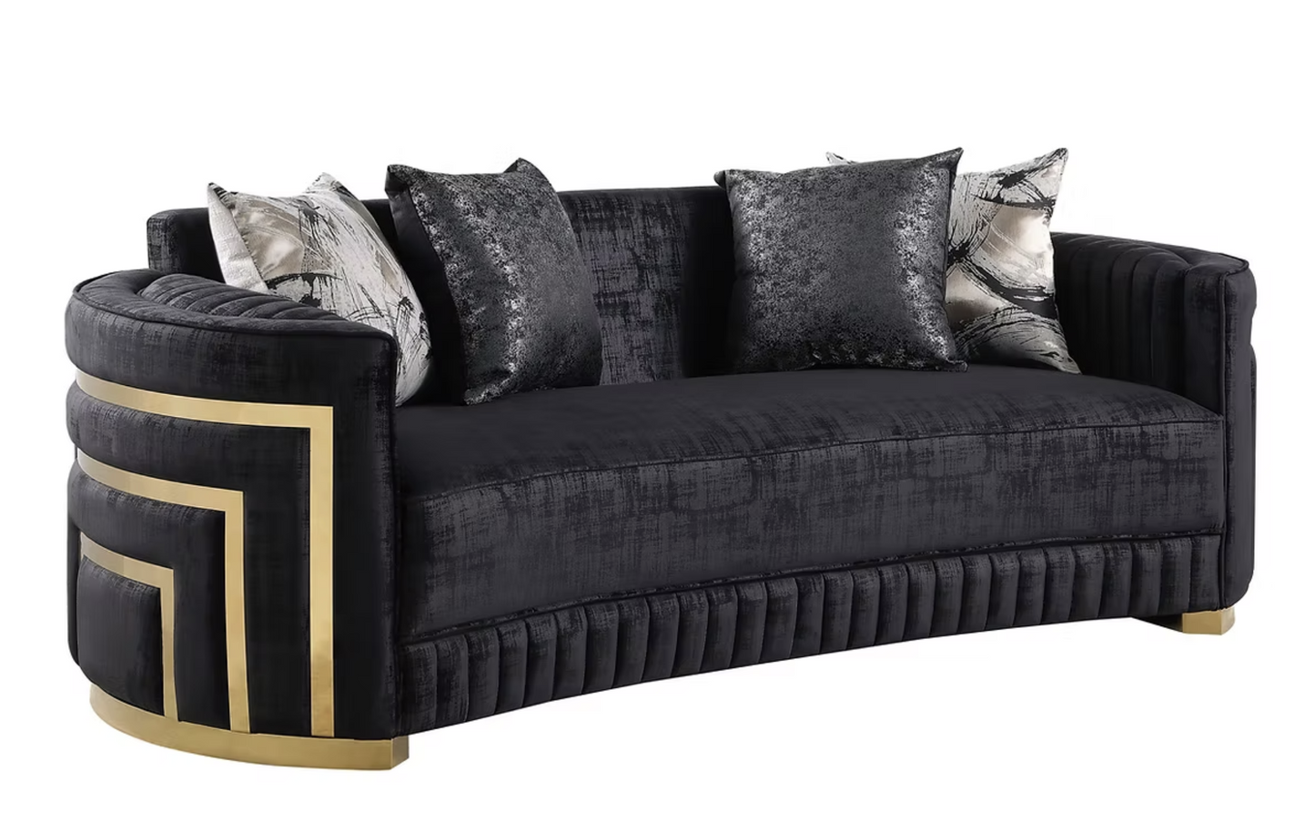 3pcs or 2pcs S3300 Minerva Black Velvet Sofa, Loveseat & Chair