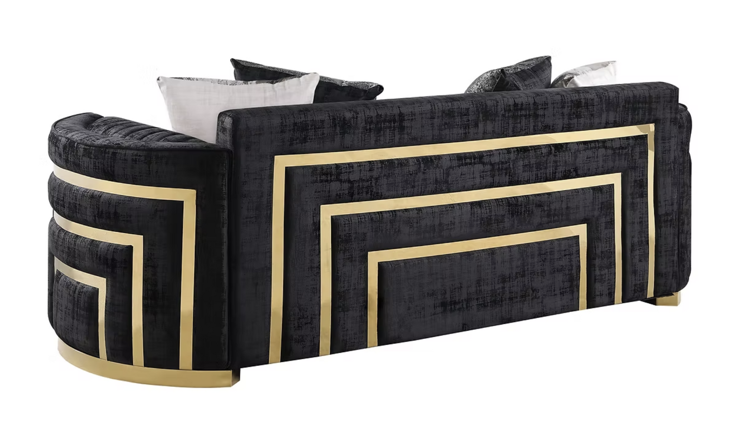 3pcs or 2pcs S3300 Minerva Black Velvet Sofa, Loveseat & Chair