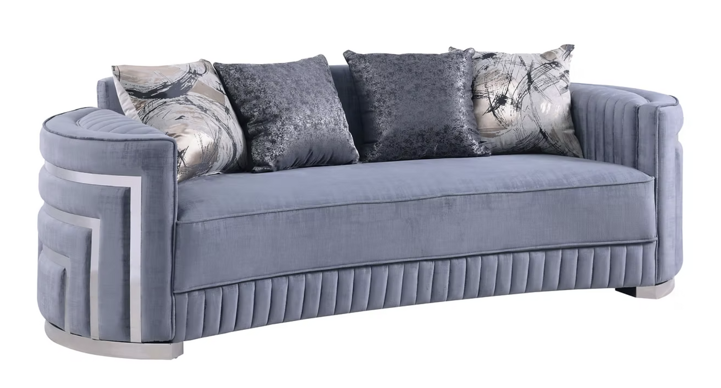 3pcs or 2pcs S3300 Minerva Grey Velvet Sofa, Loveseat & Chair