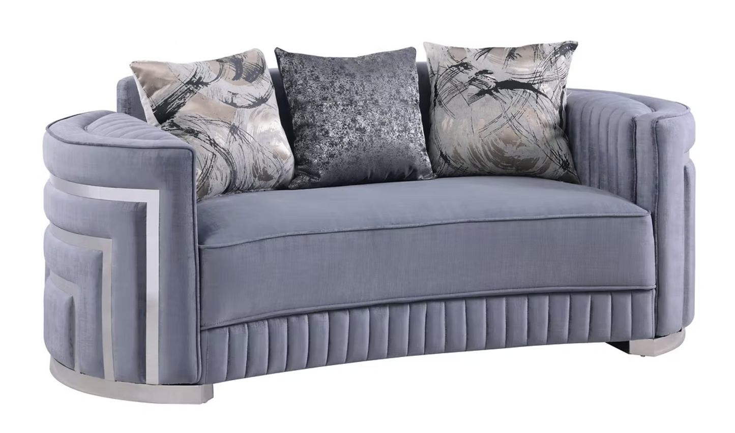 3pcs or 2pcs S3300 Minerva Grey Velvet Sofa, Loveseat & Chair